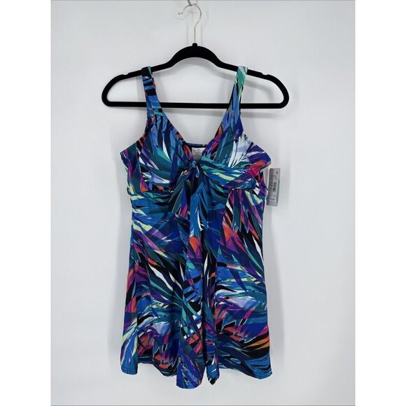Swim Solutions Women's Size 18 Tropical Print Tummy Control Bow Front Swimdress - Picture 4 of 11